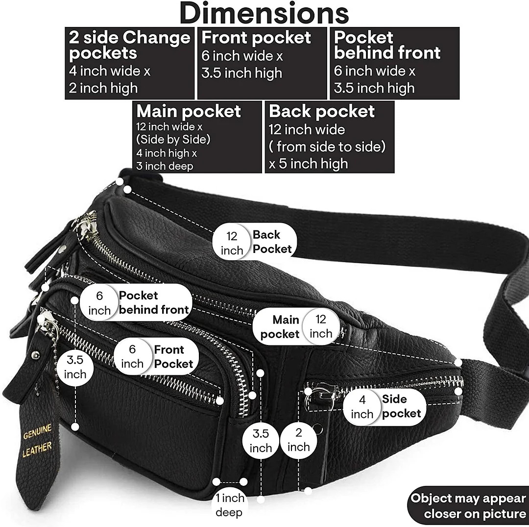 Fanny Pack Waist Bag Multifunction Genuine Leather Hip Bum Bag Travel Pouch for Men and Women- Multiple Pockets & Sturdy Zippers Ideal for Hiking Running And Cycling