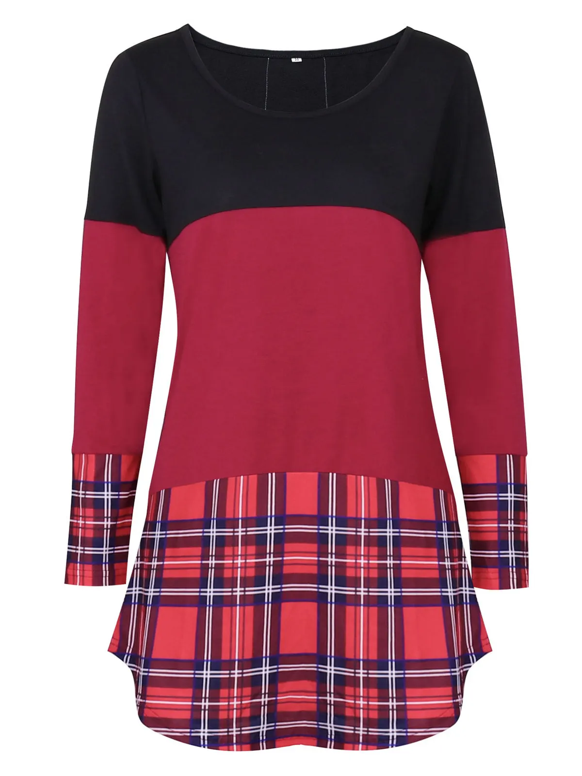 Women's Scoop Neck Long Sleeve Plaid Tops