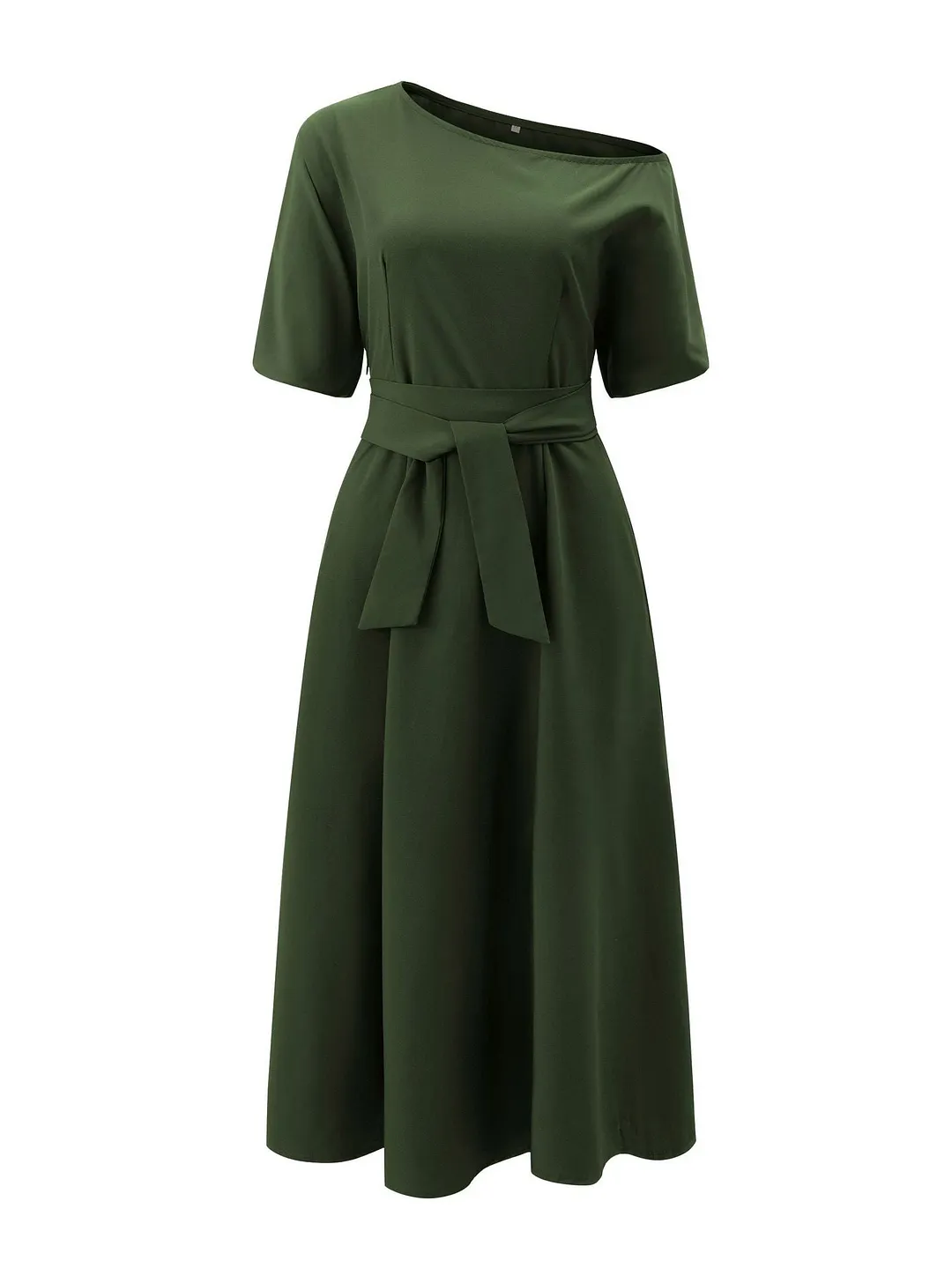 Solid Slimming Temperament Midi Dresses for Women Diagonal Neck Long Sleeves Minimalism Dress Female Clothing New