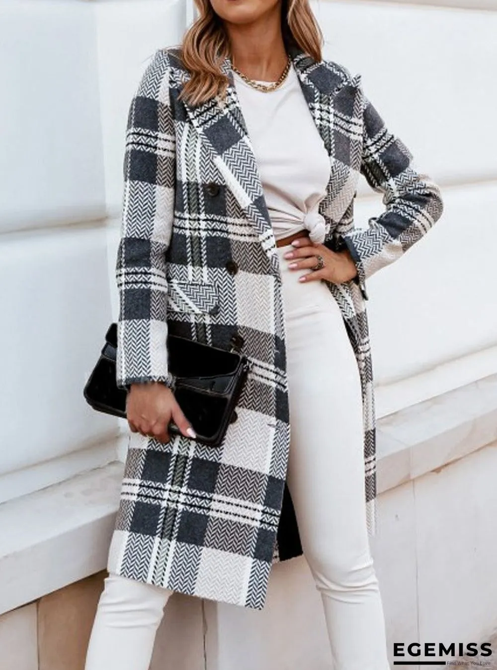 Fall/Winter Loose Double-breasted Houndstooth Lapel Coat | EGEMISS