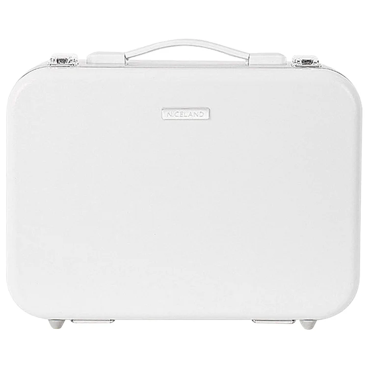 Women Cosmetic Bag with Mirror LED Light Wash Bags PU Large Capacity Storage Box (White)