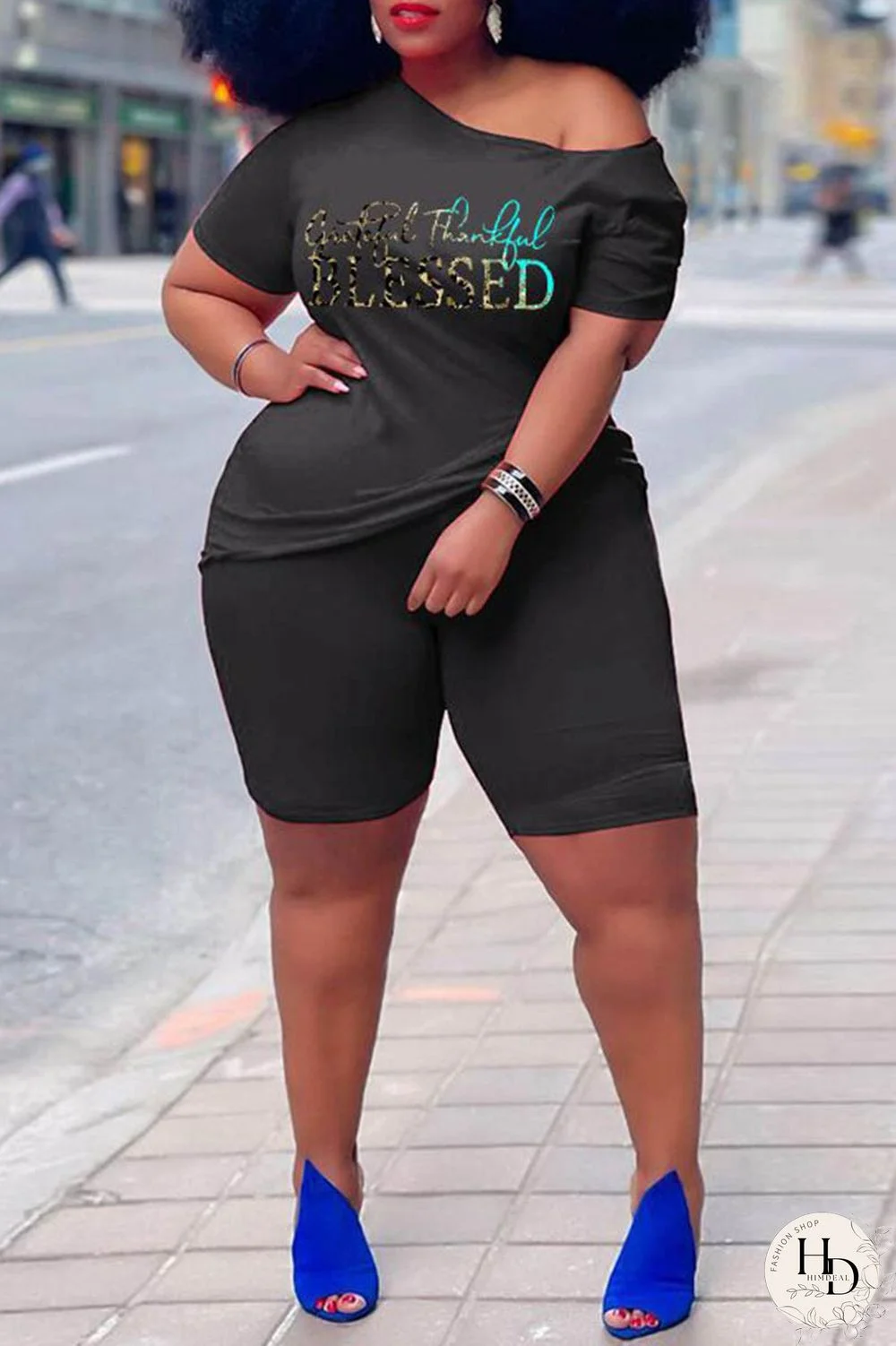 Rose Red Casual Print Basic Oblique Collar Short Sleeve Two Pieces