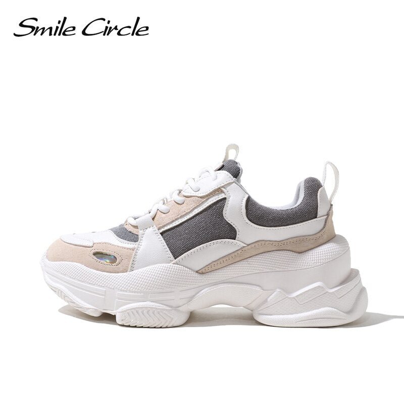 Smile Circle Chunky Sneakers Women's Shoes Flat Platform shoes fashion Casual Thick-soled 7cm Ladies Sneakers