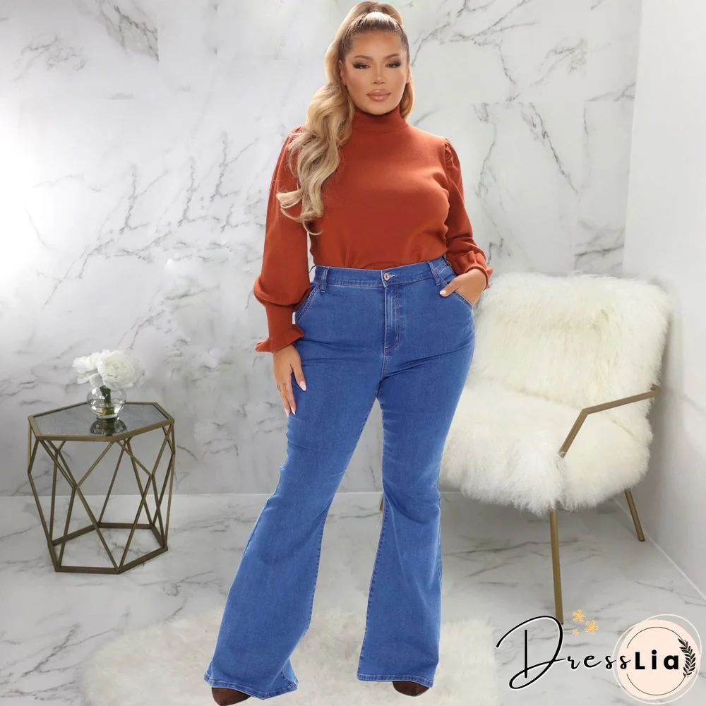 Plus Size 5XL High Waist Denim Flare Pants