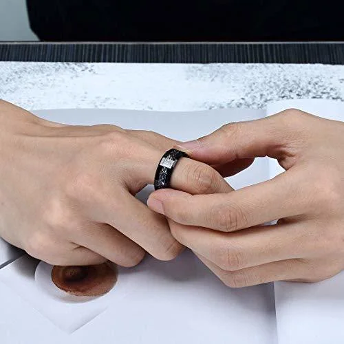 Rainbow Opal Celtic Dragon Knot Wedding Rings with Black Resin and Opal Inlay With Mens And Womens For 6MM 8MM