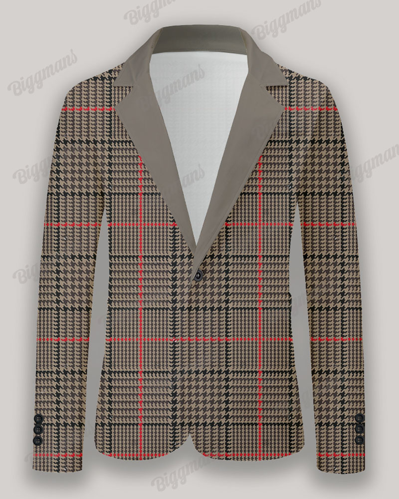 Men's Plus Size Business Brown Plaid Print Suit Jacket Trousers Suit