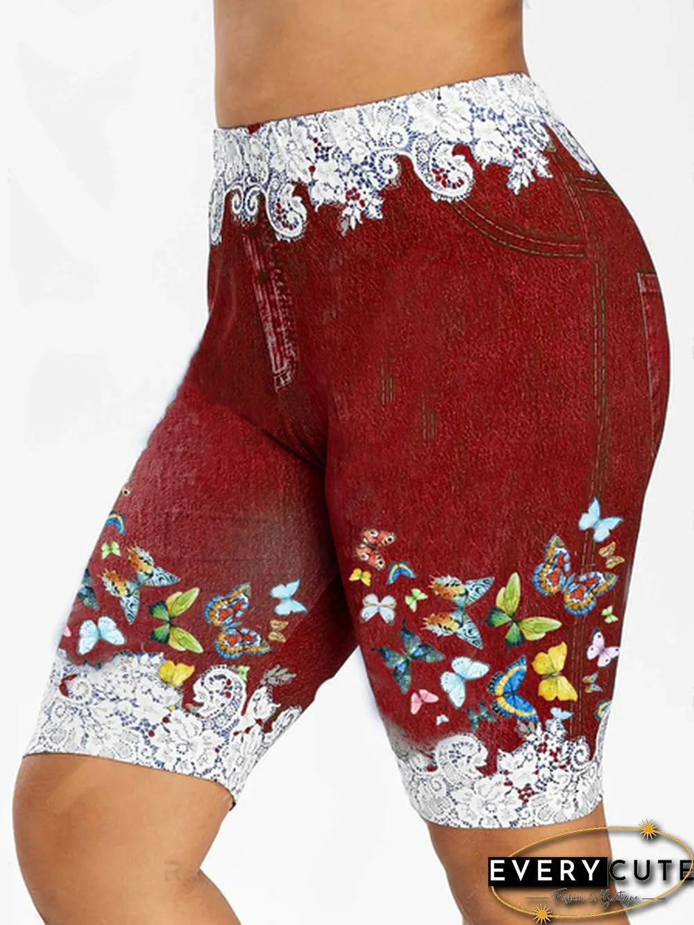 Colors Hot NEW Womens Fashion Plus Size Denim Leggings Summer Butterfly Printed Fitted