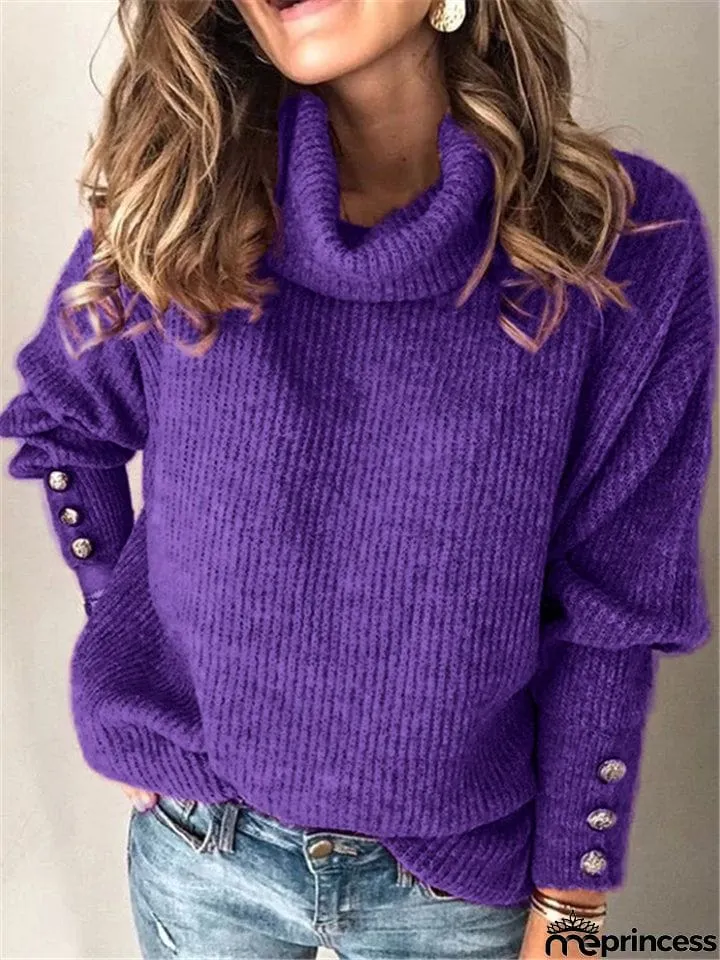 Women's Fashion Casual Solid Color Turtleneck Sweater
