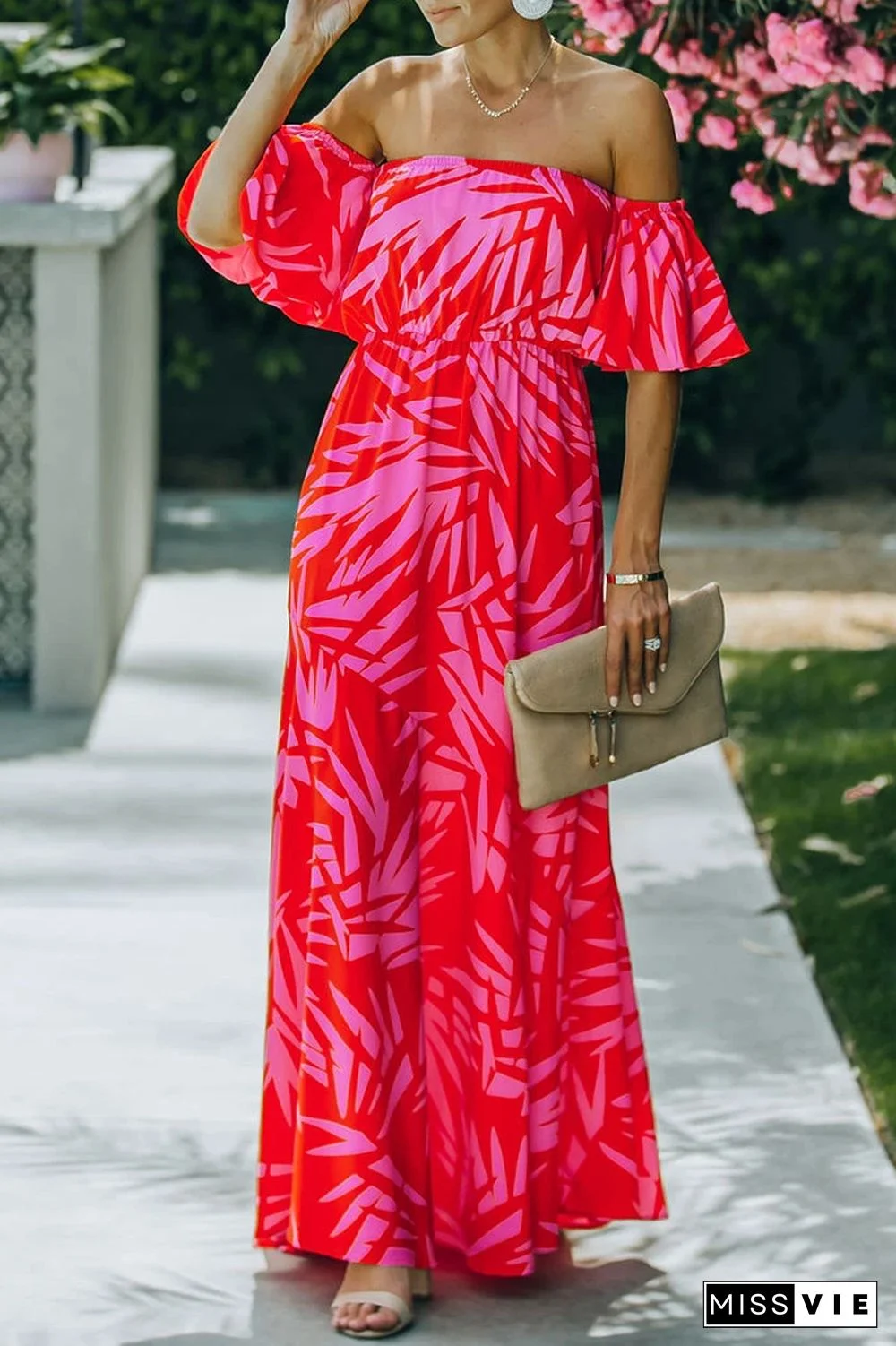 KarliDress Off The Shoulder Printed Maxi Dress P12673