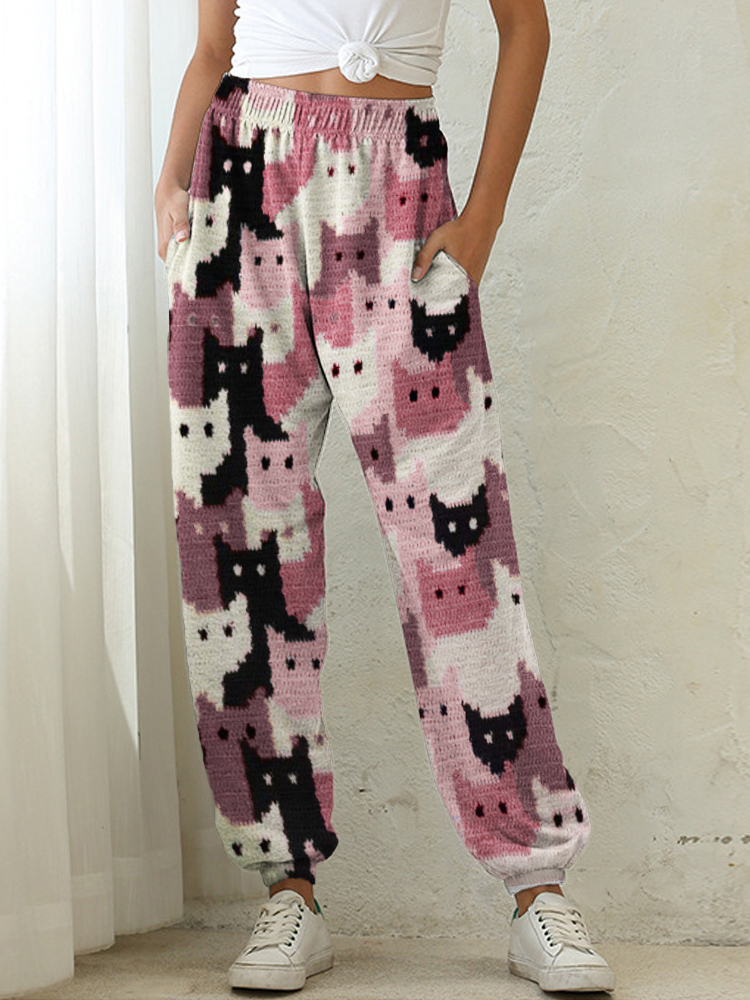 Crowded Cats Pink Knit Art Cozy Sweatpants wearshes