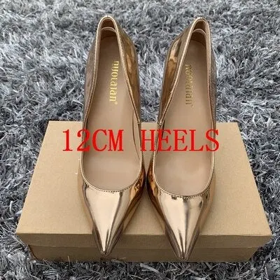 2019 Fashion Women Shoes Gold Patent Leather Wedding Woman Shoes Sexy Stilettos High Heels 12cm/10cm/8cm Pointed Toe Women Pumps