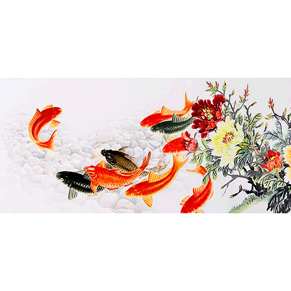 

100*50CM - Round Drill Diamond Painting - Fish Flower, 501 Original