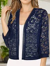 Floral Lace Open Front Cardigan, Versatile 3/4 Sleeve Cardigan For Spring & Fall, Women's Clothing