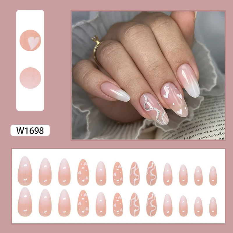 Churchf Churchf Nail Love Gradual Wear Armour Removable Beauty Nail Piece Simple Lines Fine Flash Nail Patch 24 Pieces