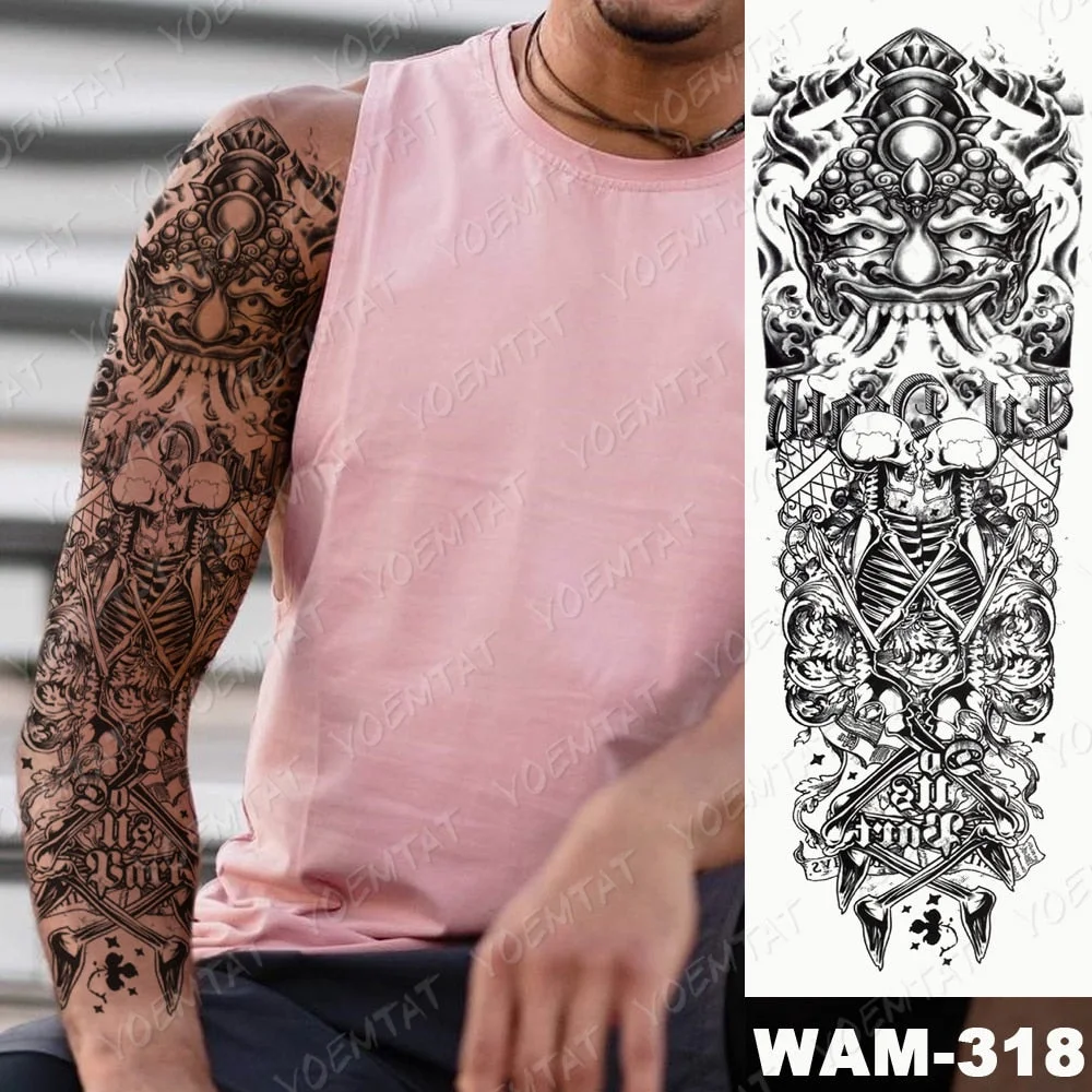 Large Arm Sleeve Tattoo Ninetales Sakura Cat Demon Waterproof Temporary Tatto Stickers Japanese Body Art Full Fake Tatoo Women