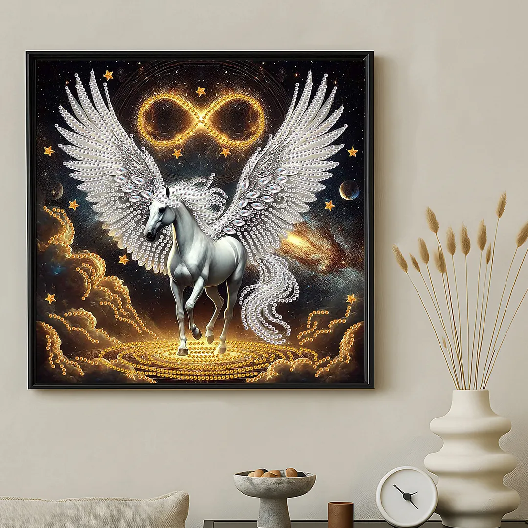 Starry Pearl Pegasus Special Shaped 5D DIY Partial Drill Diamond Painting Kits for Adults Beginners Home Decor Diamonds Paintings Gem Art 11.81 X11.81inch