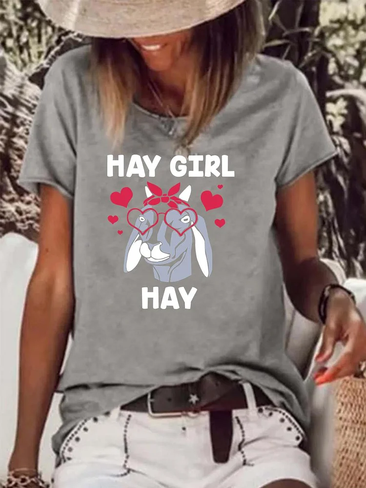 Funny goat hay girl hay Raw Hem Tee