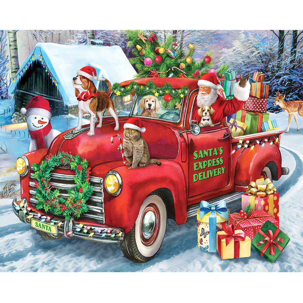 

Santa Car Cat Dog - Round Drill Diamond Painting - 50*40CM, 501 Original