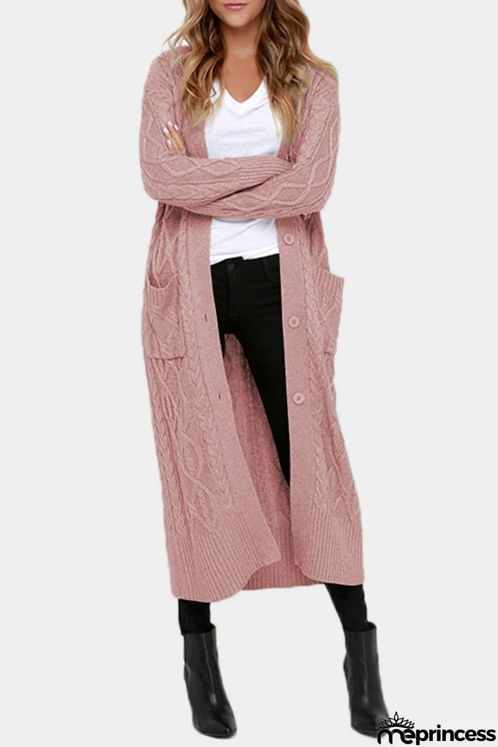 Cable Knit Open Front Long Cardigan