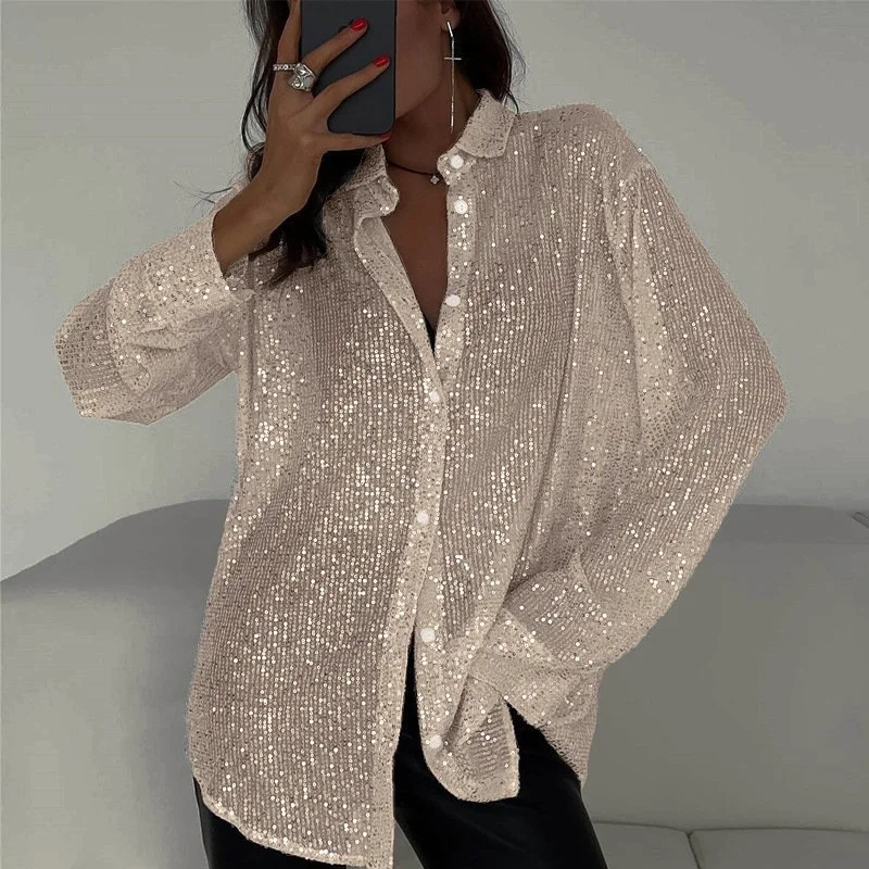 Uveng Uveng 2025 New Pearl Blouse Collared Long-Sleeved Sleeve-Jersey Basic Women's Shirt Coat