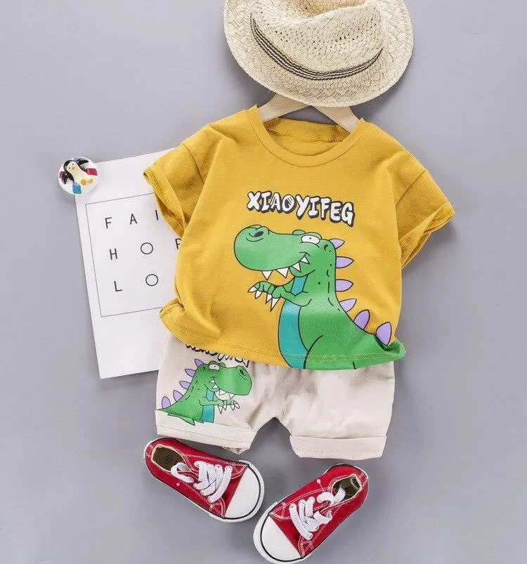 Summer 2021 New Kids Clothes Dinosaur Children's Short-sleeved Set T-shirt + Shorts Boys and Girls 2 piece Suits infant children