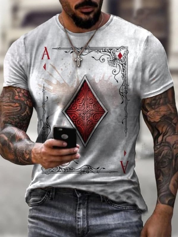 Men's Playing Cards Diamond Square Print T-Shirt