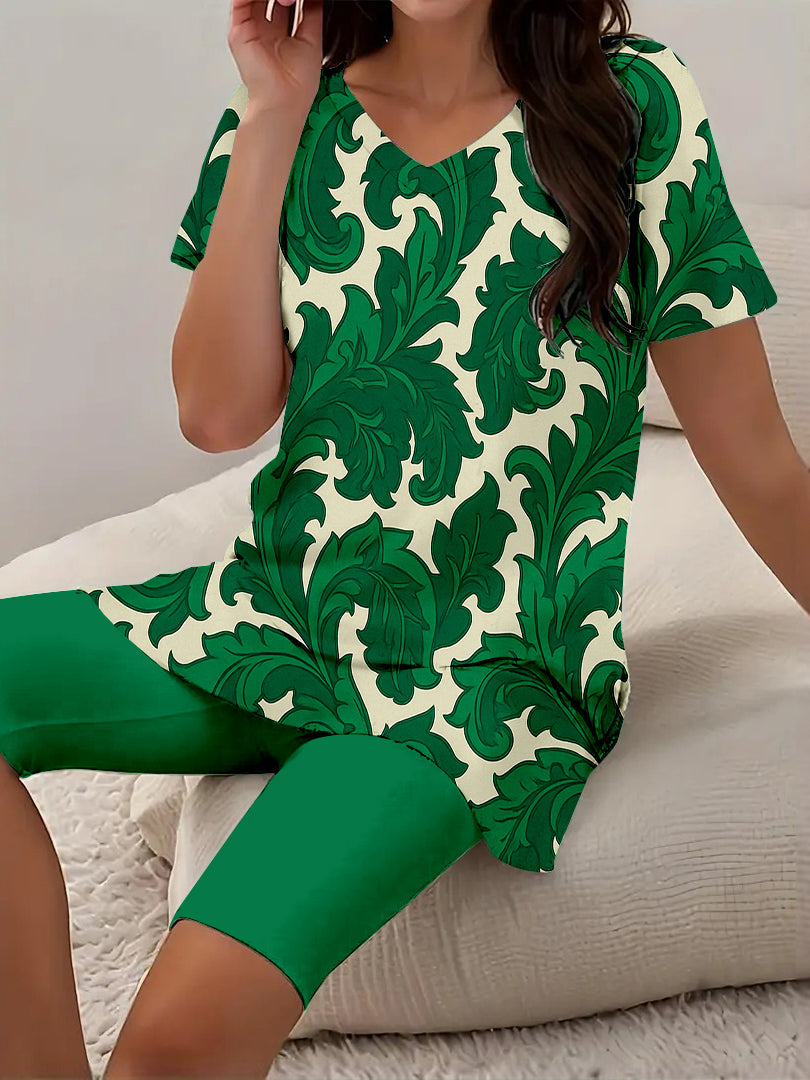 Women Long Sleeve V-neck Graphic Floral Printed Top