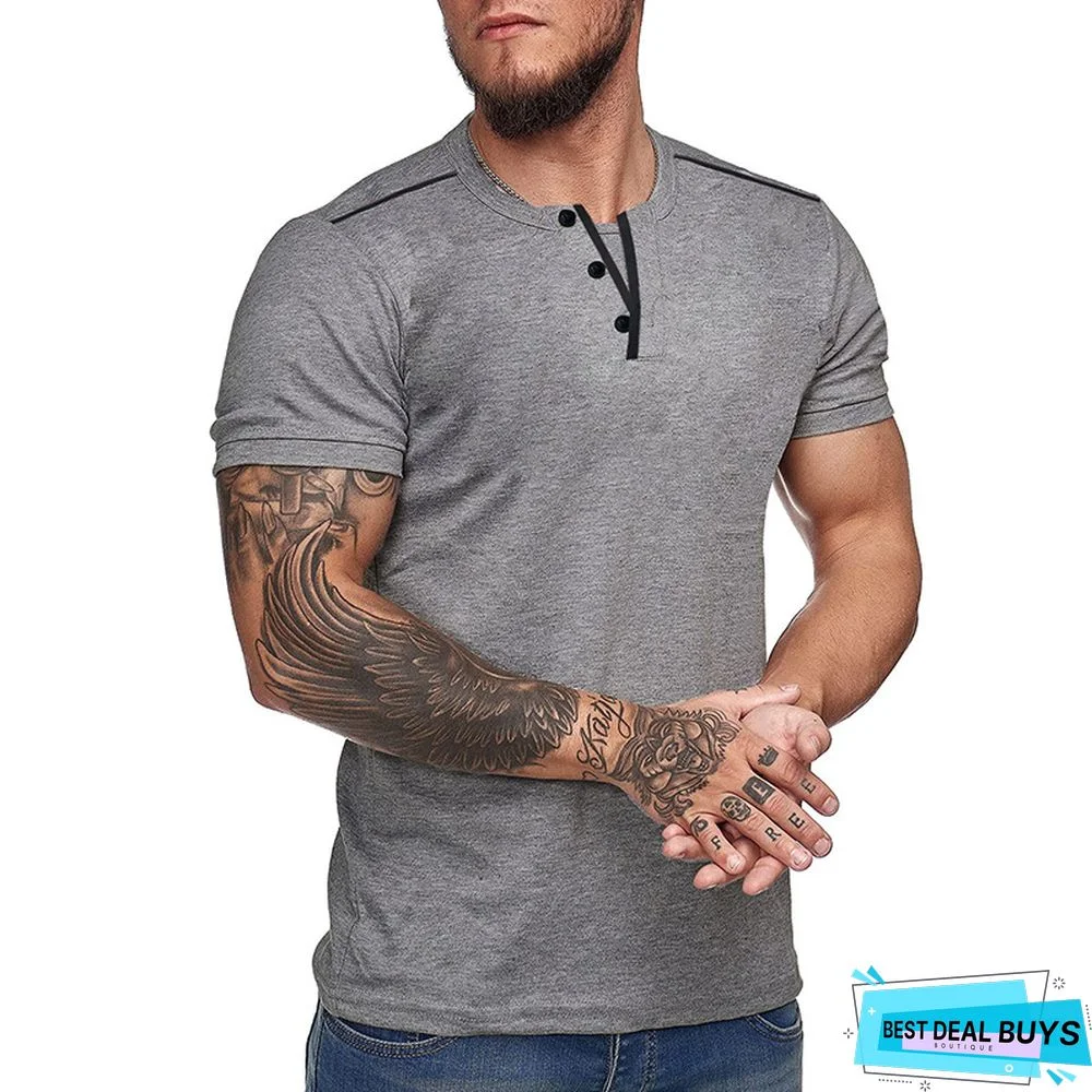 Men's Short Sleeve T-Shirt V-Neck Henry T-Shirt Men's Wear