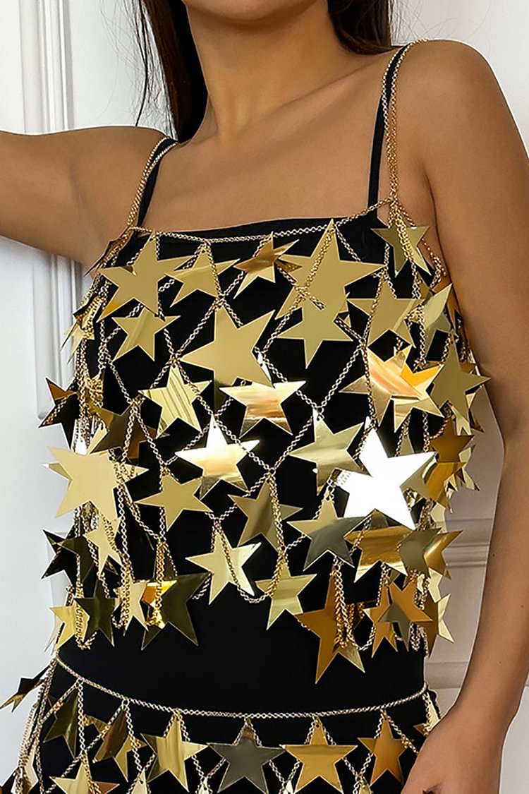 Metallic Sheen Star Hollow Out Chain Party Cover Ups
