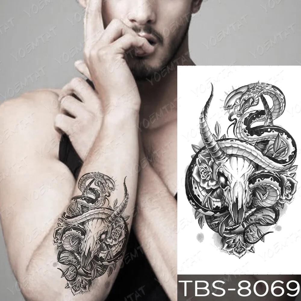 Sdrawing Temporary Tattoo Sticker Yin Yang Dragon Feather Wings Flash Tattoos Wolf Totem Body Art Arm Fake Tatoo Men