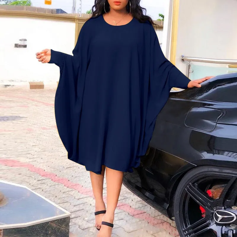 3 Colors Women Dress Plus Size VONDA Autumn Casual Pleated Solid Vestidos Bohemian Vestidos O Neck Long Bat-Sleeve Robes 5XL