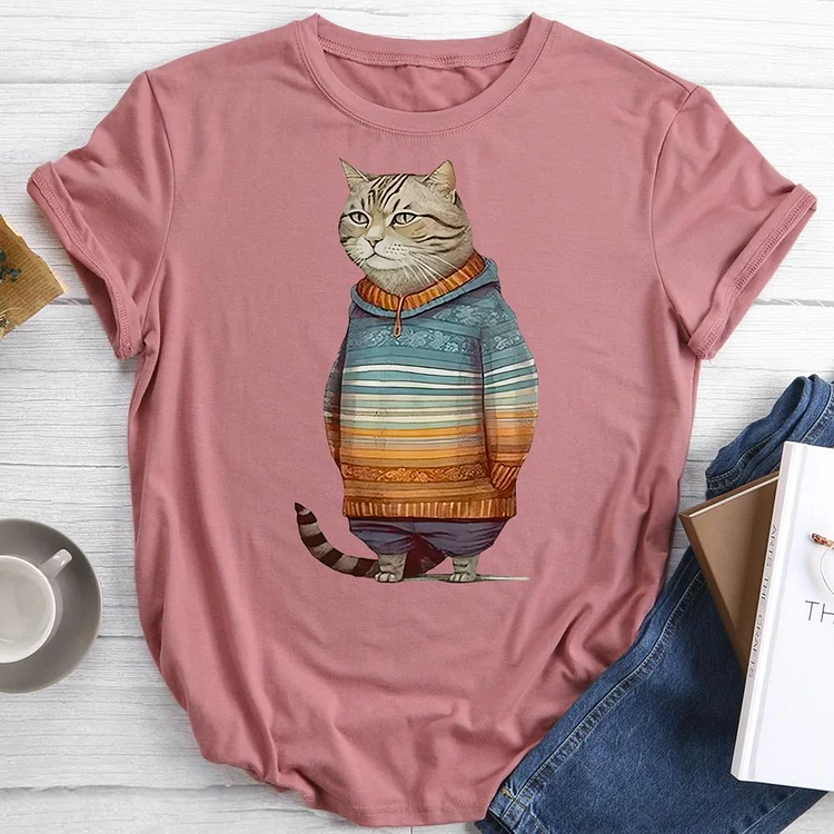 sweater cat Round Neck T-shirt-0024225