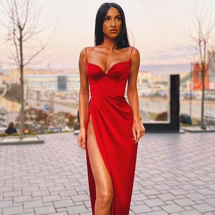 Promsstyle Unique sweetheart neck deep slit evening slip dress Prom Dress 2023
