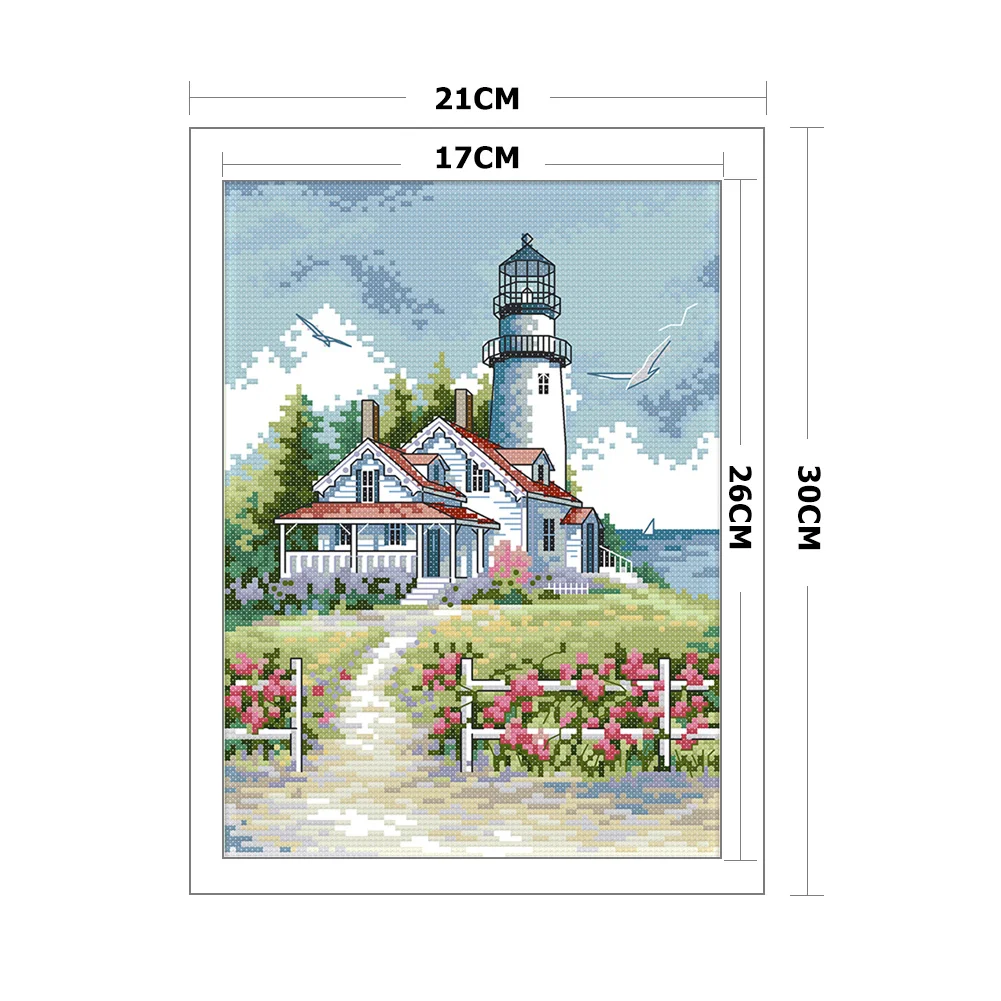 14CT Stamped Cross Stitch - Lighthouse(Canvas|21*30CM)