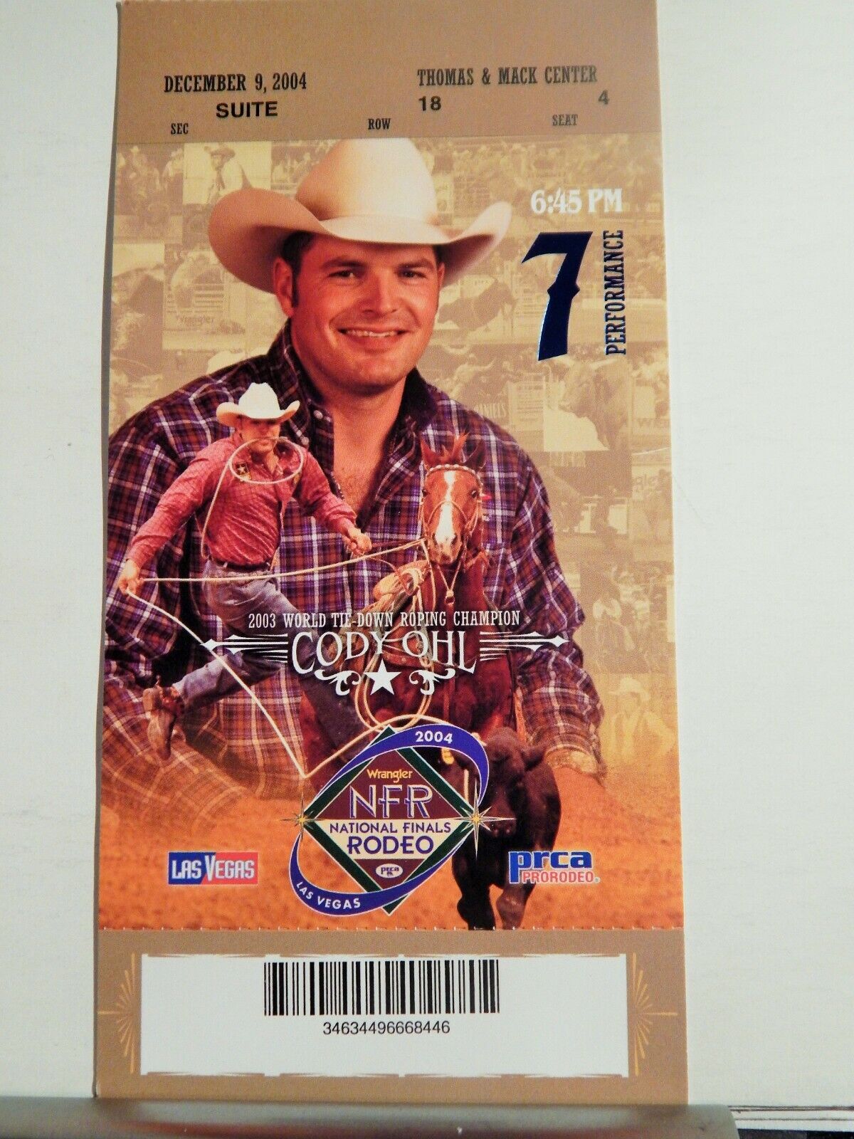 2004 NATIONAL FINALS RODEO LG ORIGINAL USED TICKET CODY OHL COLOR Photo Poster painting