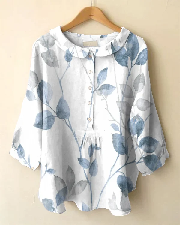 Vintage Floral Print Peter Pan Collar Long Sleeve Shirt