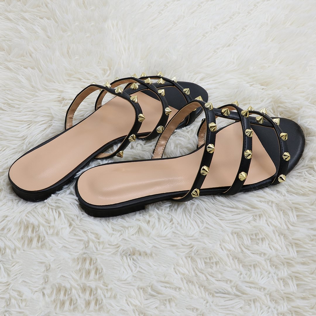 Women's Pointy Rivets Sandals Summer Daily Wear Flats-MERUMOTE