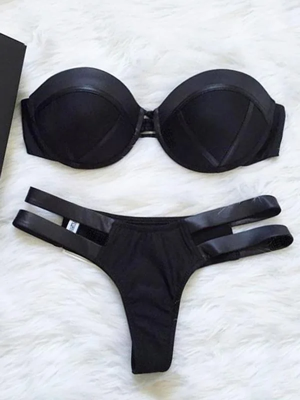 Bronzing Split-Joint Bandage Split Bikini Swimsuit