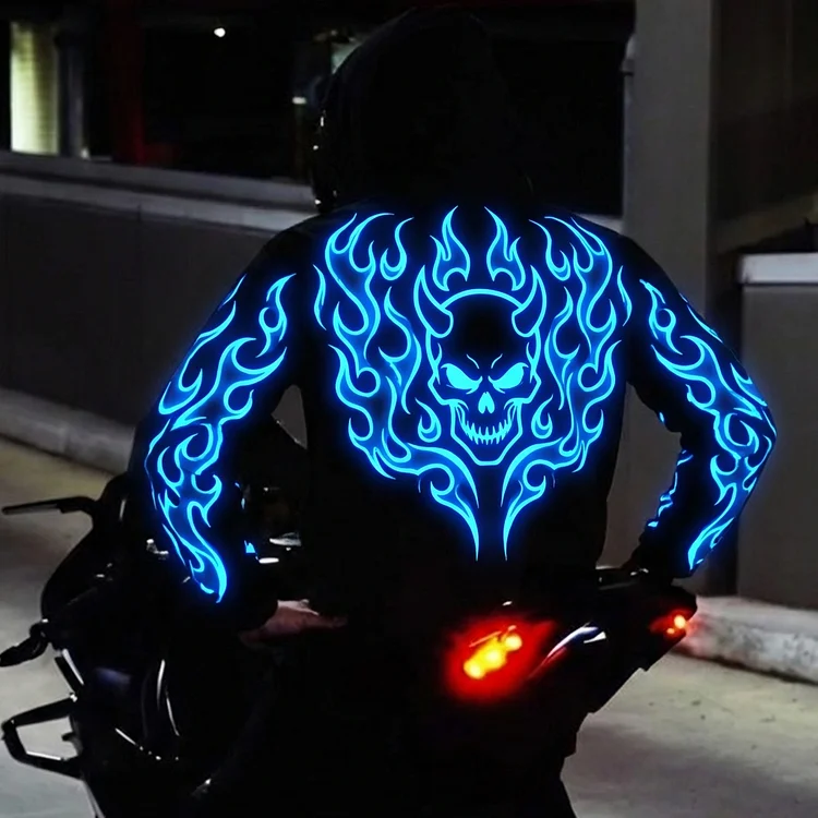 Unisex Luminous Motorcycle Racing Pattern Printed Casual Hooded Sweatshirt