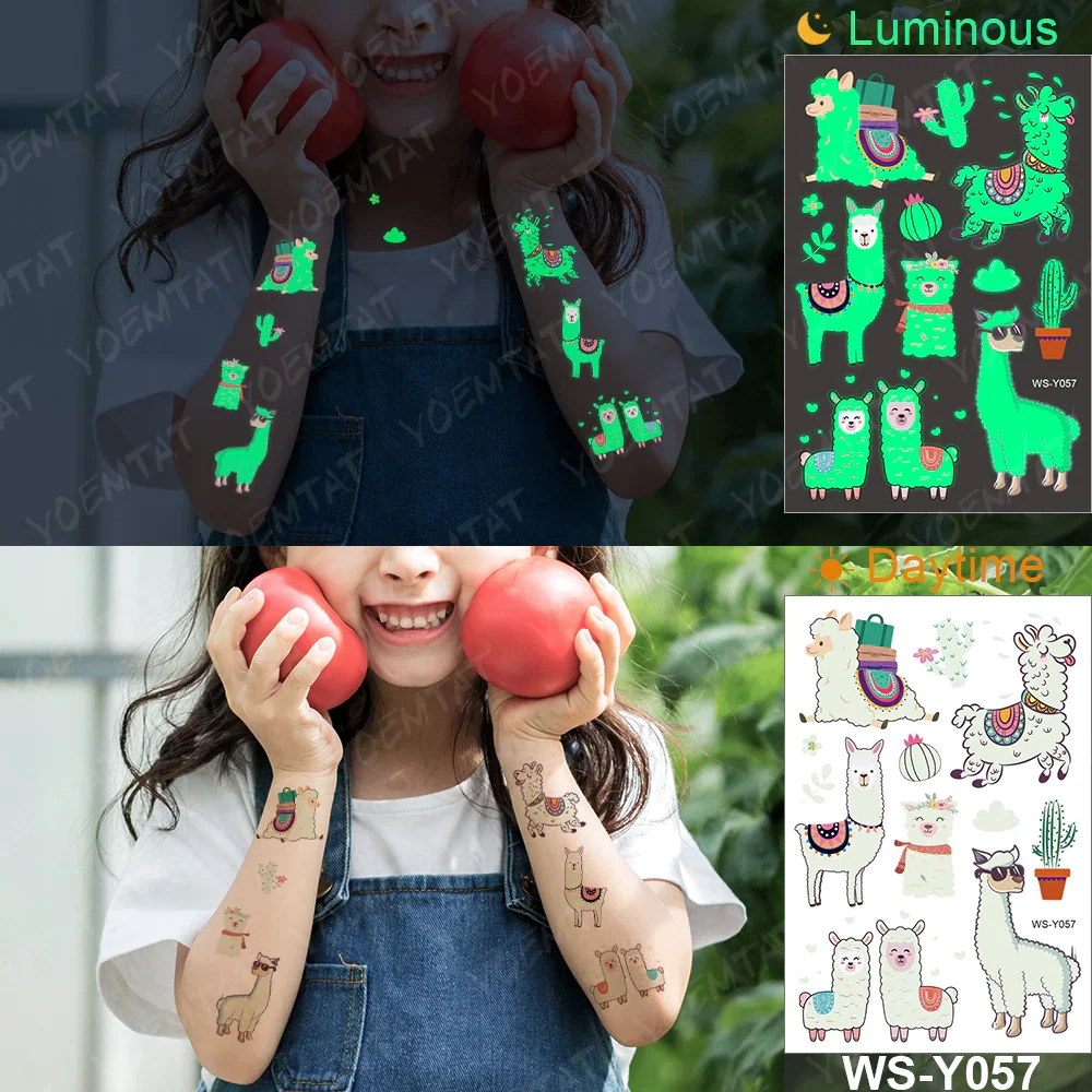 Sdrawing Temporary Tattoo Sticker Glowing Panda Fox Tiger Cute Animal Luminous Children Tatoo Kid Body Arm Glitter Fake Tatto