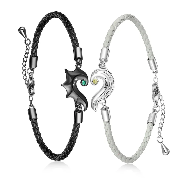 2PCS Bracelet 2 Prénoms Personnalisé avec 2 pierre de naissances bracelet en commun pour Un couple Bracelet Jessemade FR