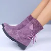 Women's PU Knitted Stitching Flat Ankle Boots