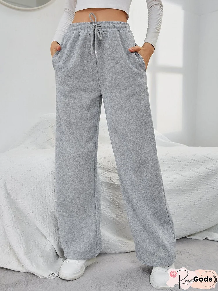 Women Casual Plain Autumn Natural Heavyweight Loose Straight Pants Long H-Line Casual Pants