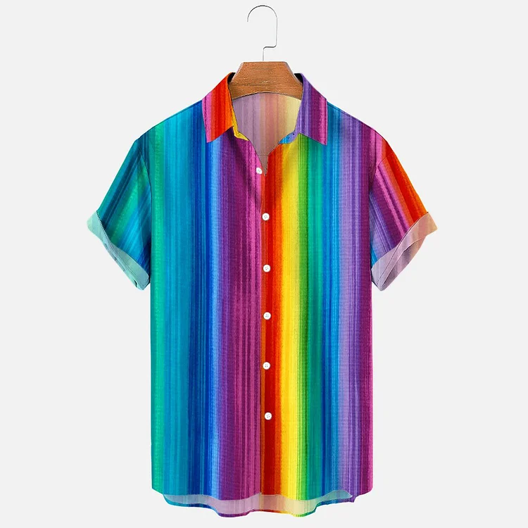 BrosWear Rainbow Gradient Print Short Sleeve Hawaiian Shirt
