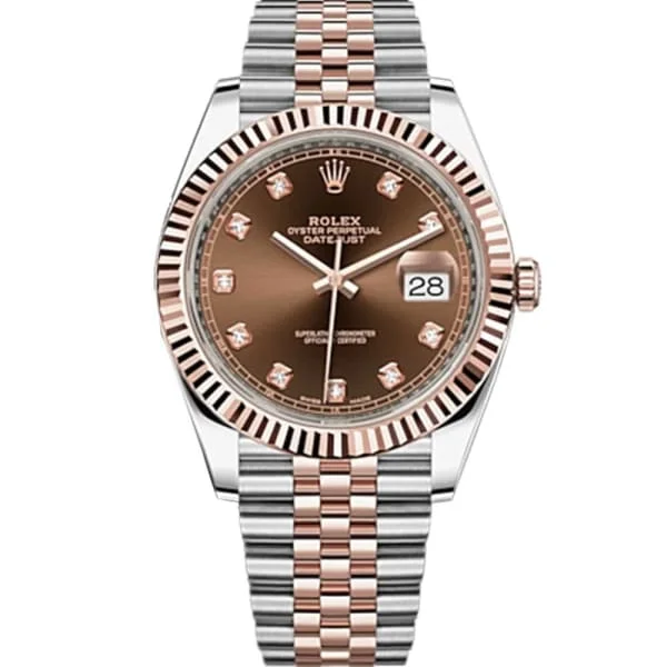 Rolex Oyster Perpetual Datejust 41 Watch, Chocolate set with diamonds, Fluted bezel, Two-tone