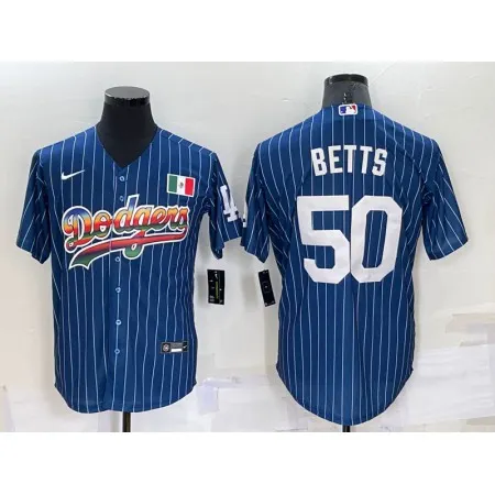 Men's Los Angeles Dodgers #50 Mookie Betts Navy Mexico Rainbow Cool Base Stitched Baseball Jersey N4SR