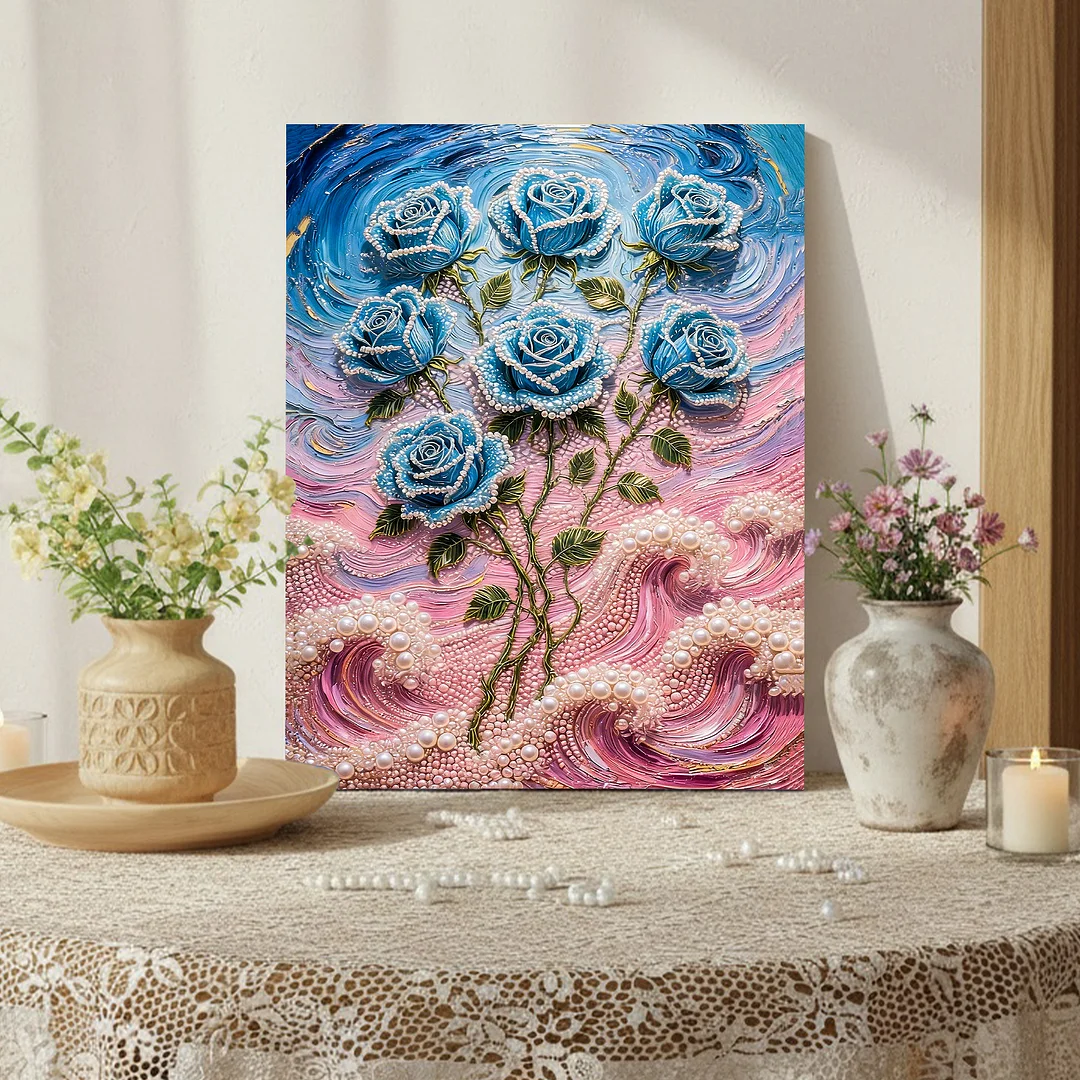 Blue - DIY Pearl Diamond Art Kit With Frame 40*50cm