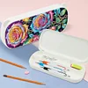 (US Local)Rose Pattern DIY Diamond Pencil Case Pens Brushes Accessories Travel Pencil Box