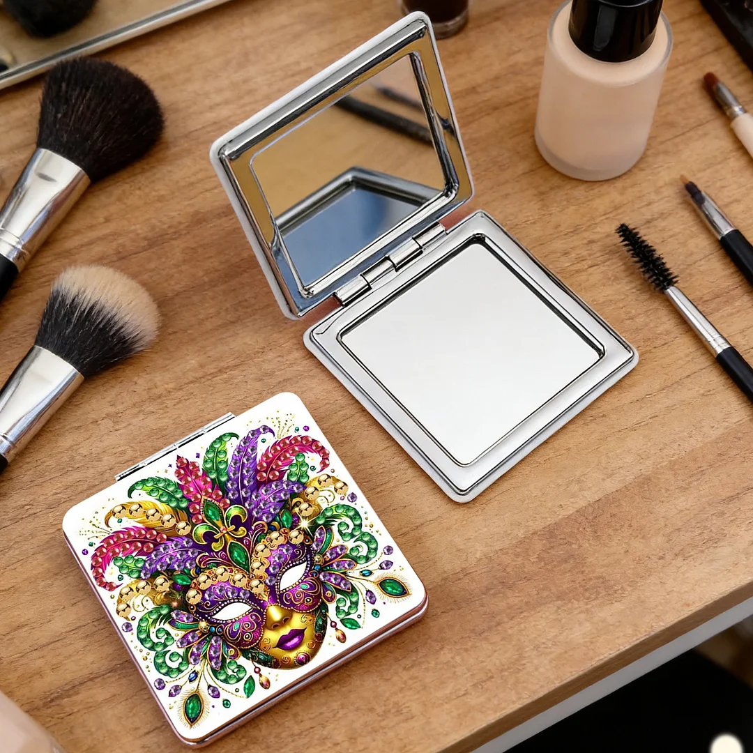 Mask-3 DIY Special Shaped Diamond Painting Compact Mirror Kits Diamond Art Painting Pocket Mirror for Beginners Adults Art Craft Woman Gifts