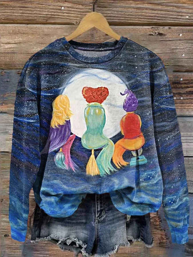 Women's Halloween Sanderson Witch Sisters Print Casual Sweatshirt